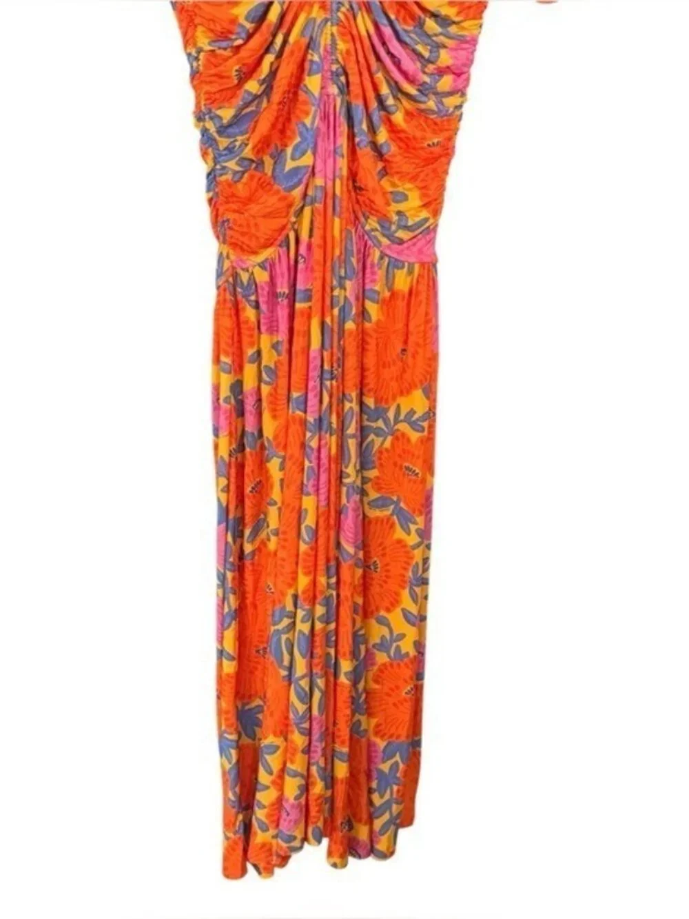 ANTHROPOLOGIE Farm Rio Short Sleeve Ruched Midi Dress Tropical Floral Size M NEW - Picture 6 of 11